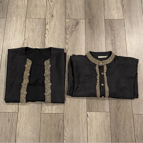 Roopam 2 Pc Kurta Set Men’s Size 40 Charcoal Gray Embroidered Two Piece Set - Picture 14 of 14